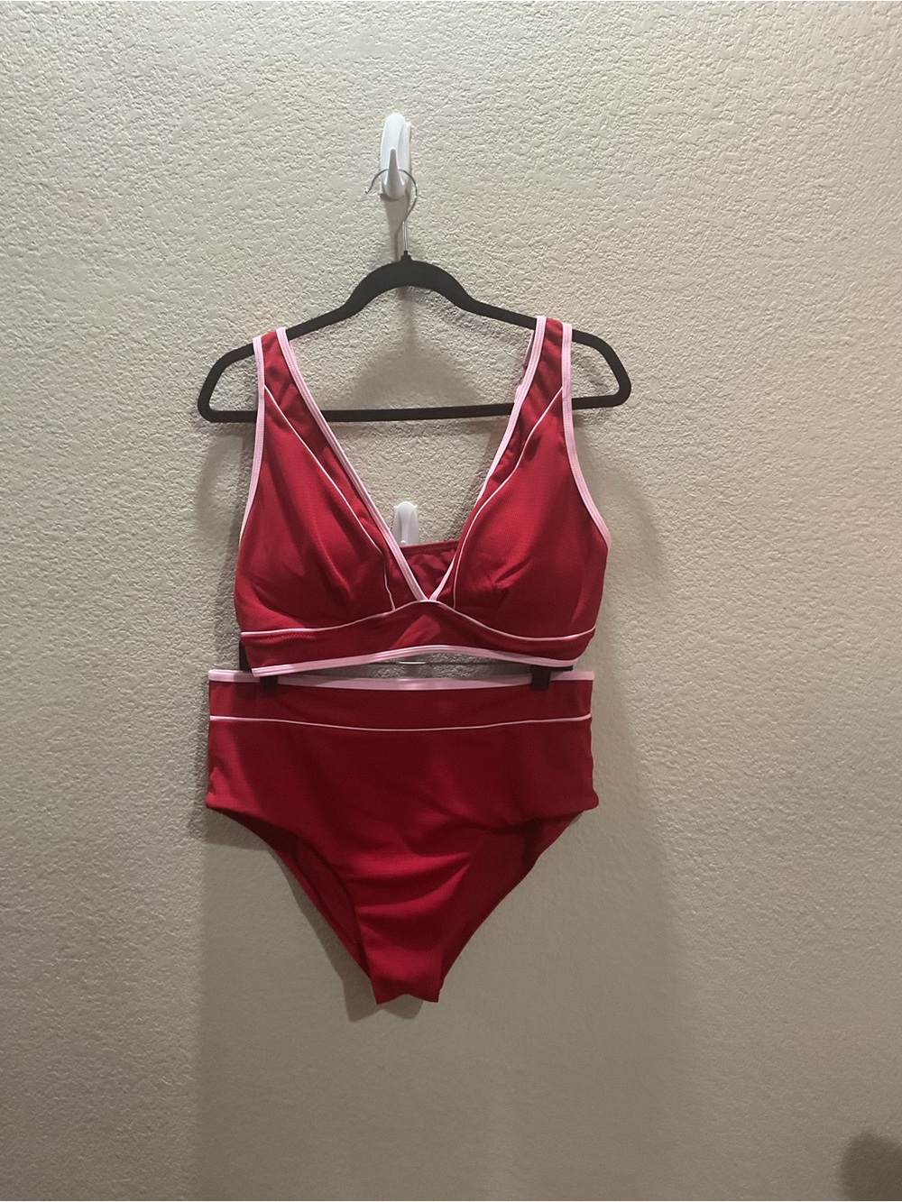 Red Two-Piece Women's Bikini with Pink Trim